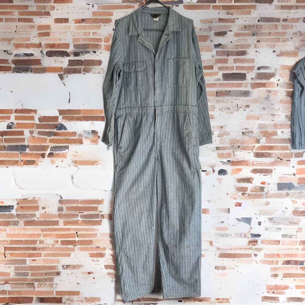HOST PICK 1960 Railroad Stripe Denim coveralls mechanic workwear jumpsuit 42L - Picture 1 of 16